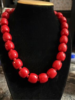 Bold Red Faceted Bead Necklace